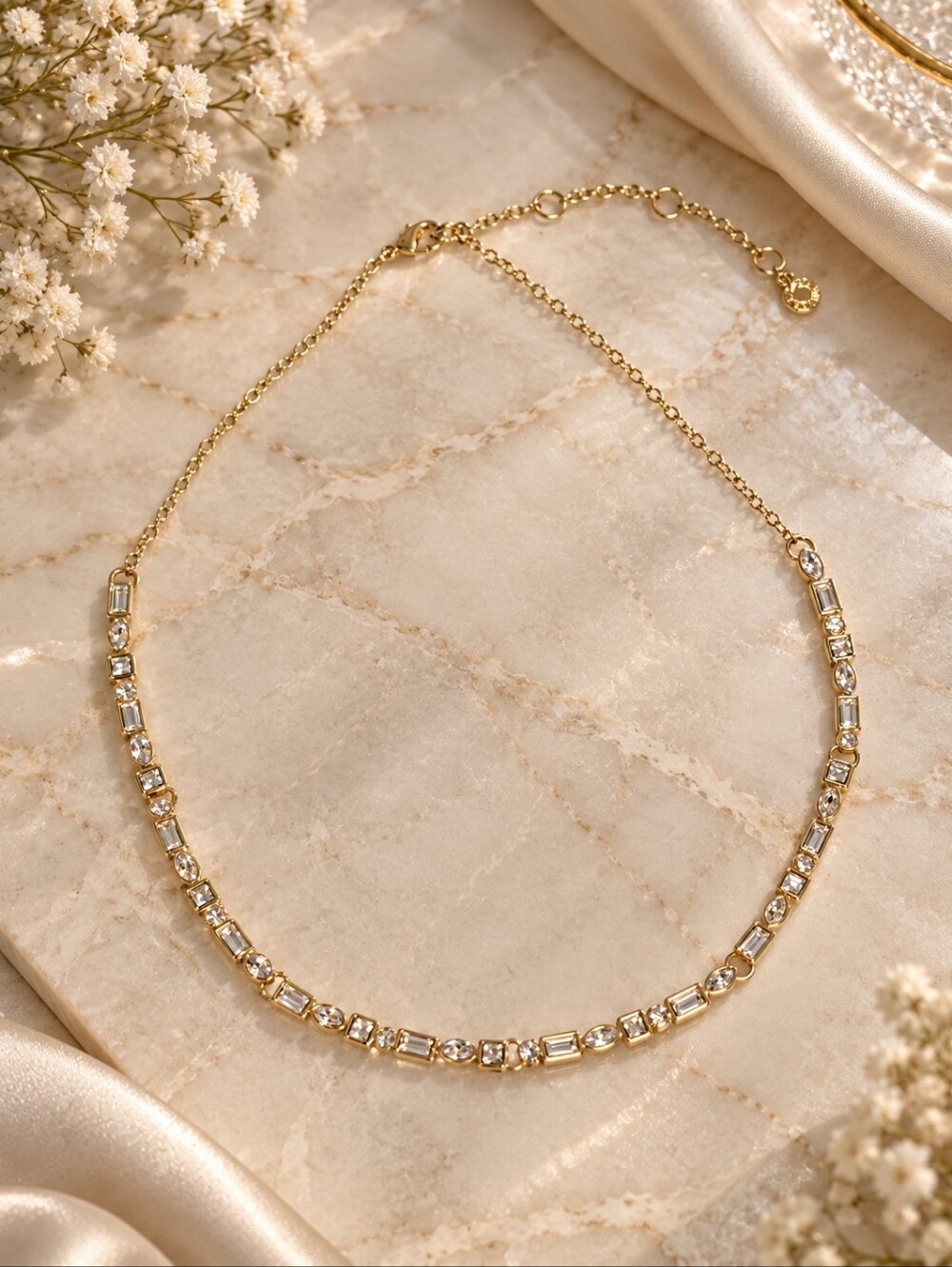 BaubleBar Gold Crystal Tennis Necklace - Elegant Women Jewelry